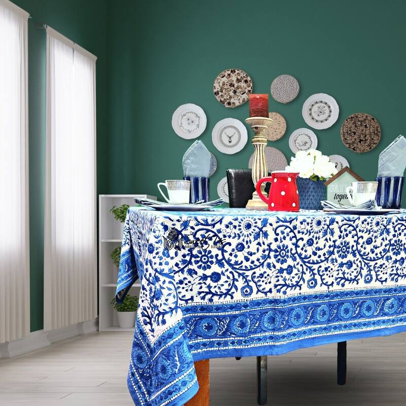 Block Print Cotton Eternal Floral Tablecloth Collection