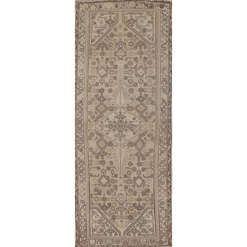 Hamedan Persian Vintage Runner Rug Handmade Geometric Wool Carpet - 3'3" x 9'9"