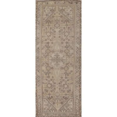Hamedan Persian Vintage Runner Rug Handmade Geometric Wool Carpet - 3'3" x 9'9"