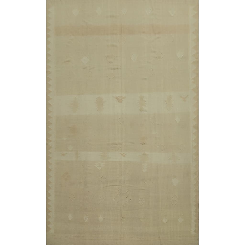 Hand Woven Oriental 100% Wool Carpet Southwestern Tribal Beige & Ivories Kilim Area Rug - 12' 0'' X 8' 9''