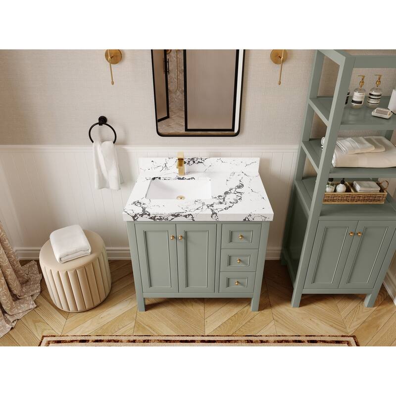 Willow Collections 36 in. W x 22 in. D Nashville Left Offset Sink Bathroom Vanity with Countertop - 2"Viola Night - Evergreen