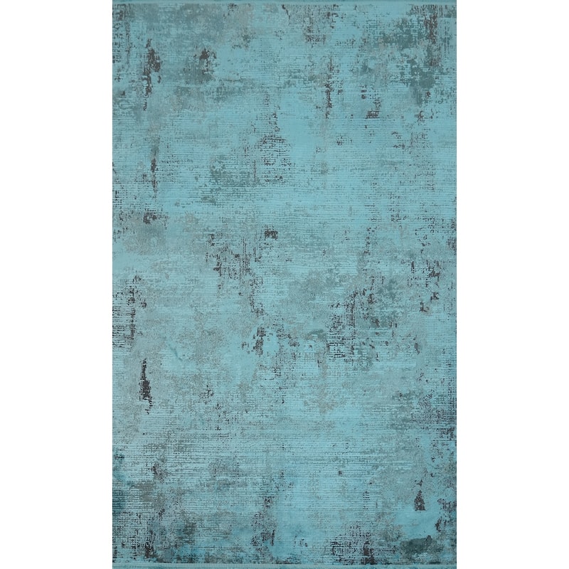 Machine Made Oriental Polyester Carpet Modern Abstract Navy Blue & Blues Abstract Area Rug - 7' 5'' X 5' 2''