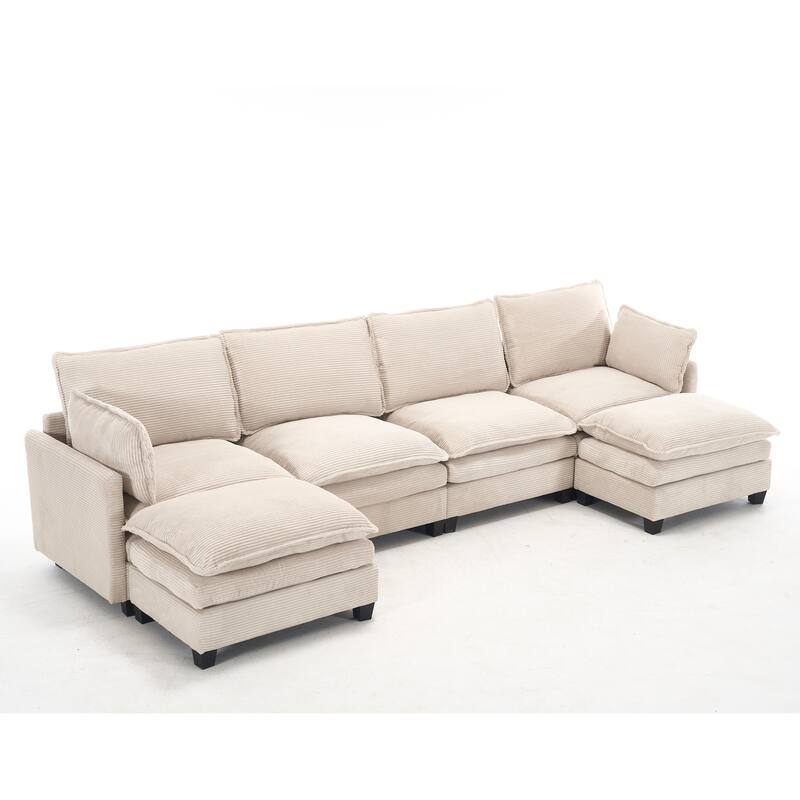 137" Velvet U-Shaped Sectional Sofa with 2 Ottomans, Deep Seat