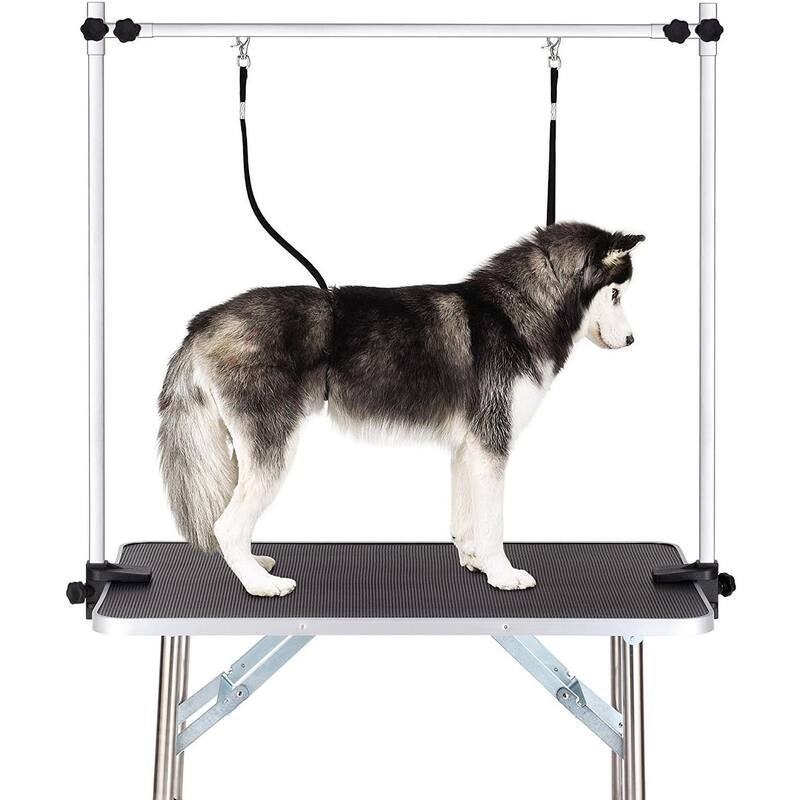 Professional Dog Pet Grooming Table Adjustable Heavy Duty Portable w/Arm & Noose & Mesh Tray - 46IN - Black