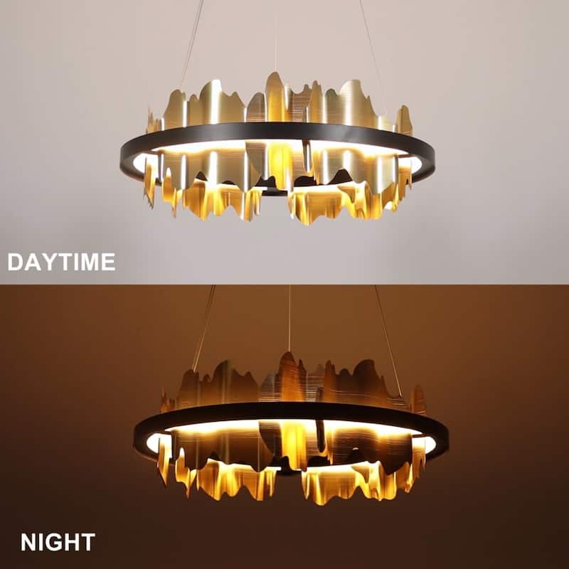 Modern LED Gold Black Drum Chandelier Wheel Lights for Dining Room Bedroom - D 23.5" x H 8"