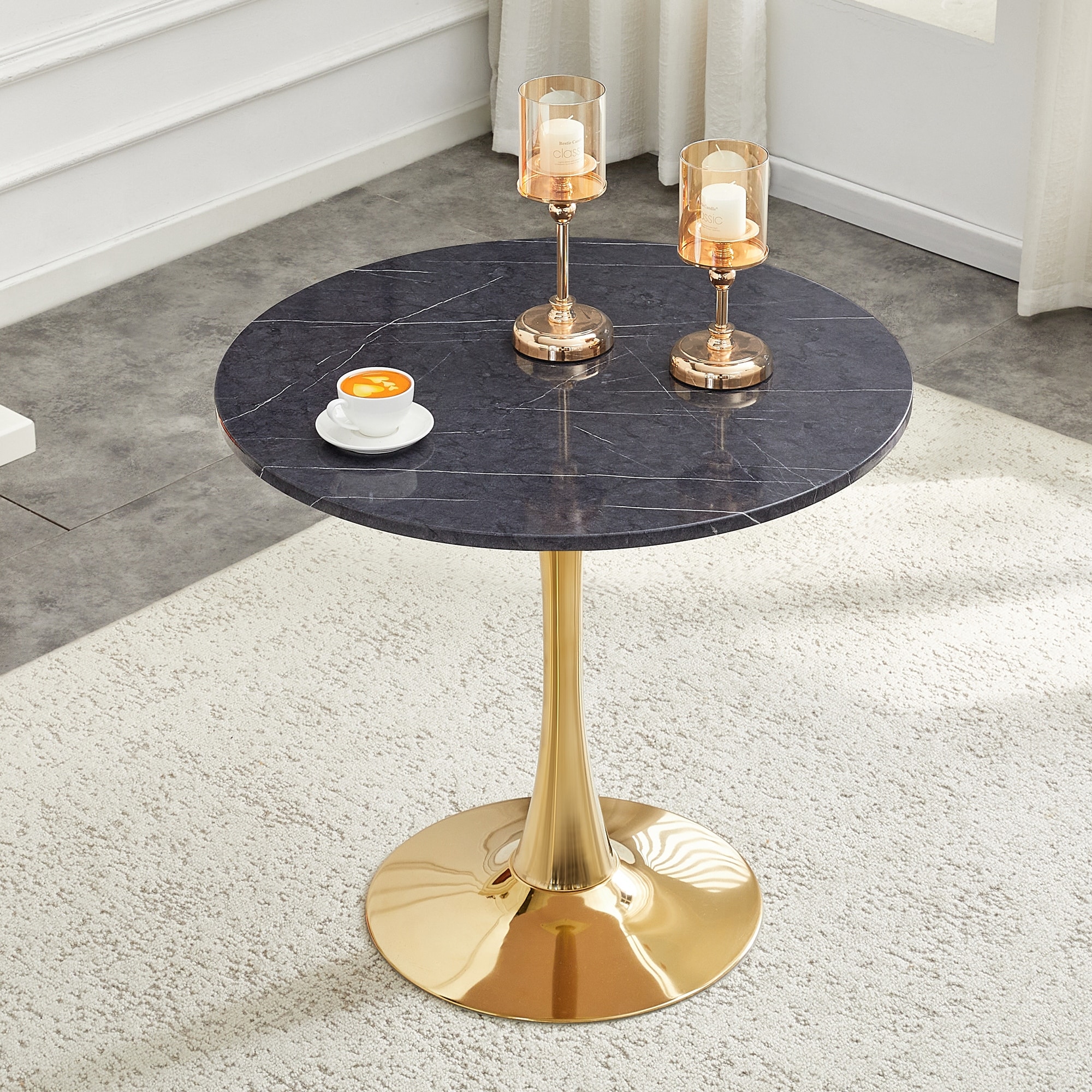 Round Dining Table, 31.5" Circle Tulip Table With Thickened Tabletop & Metal Pedestal, Mid Century Modern Bistro Table