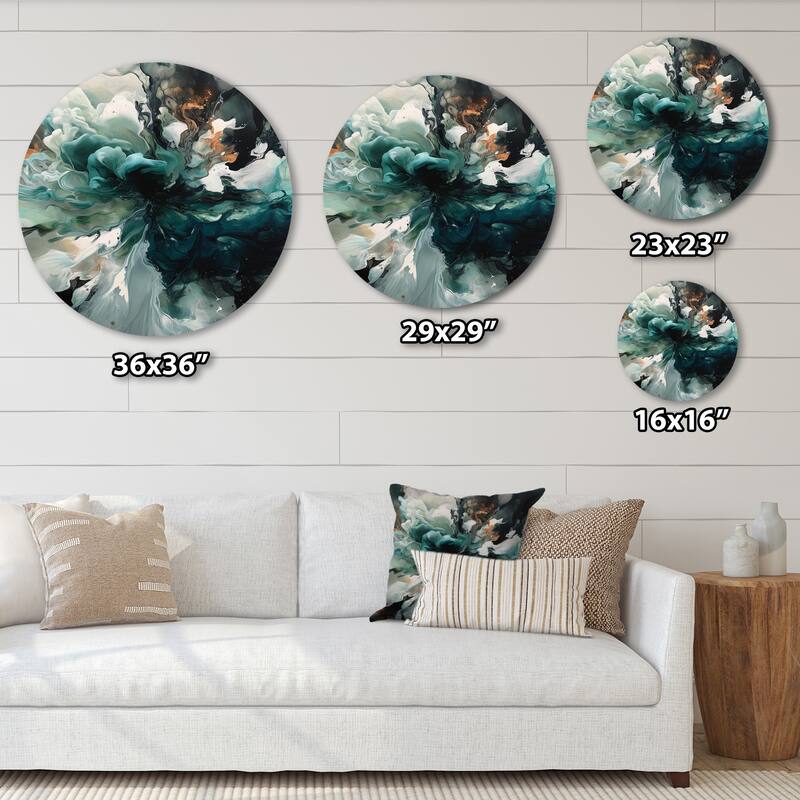 Designart "Green White Marbled Artistry II" Modern Geometric Metal Round Wall Art