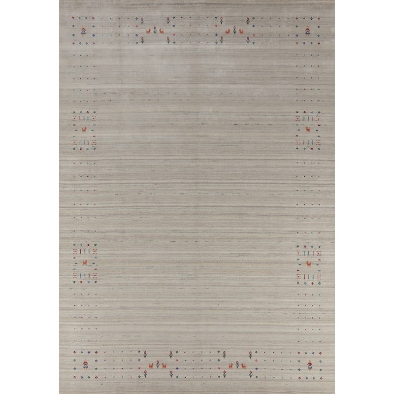 Hand Knotted Oriental 100% Wool Carpet Tribal Animal Pictorial Beige & Ivories Gabbeh Area Rug - 9' 11'' X 8' 1''