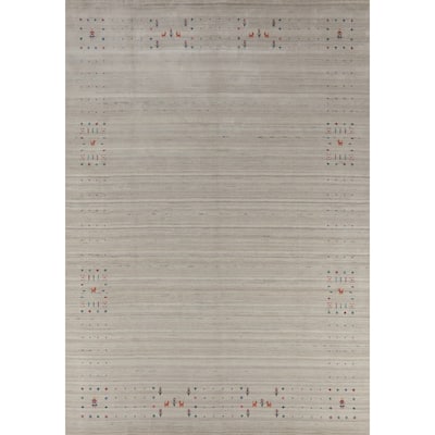 Hand Knotted Oriental 100% Wool Carpet Tribal Animal Pictorial Beige & Ivories Gabbeh Area Rug - 9' 11'' X 8' 1''