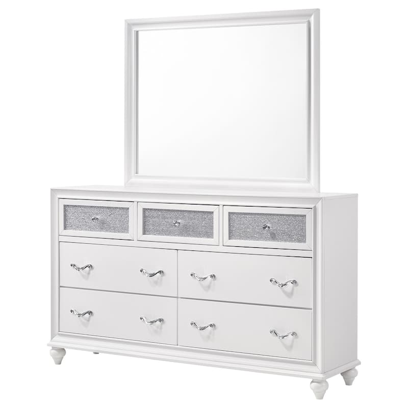 7-Drawer White Dresser and Mirror Set with Glam Modern Style, Smooth Glide Hardware, and Spacious Storage Space