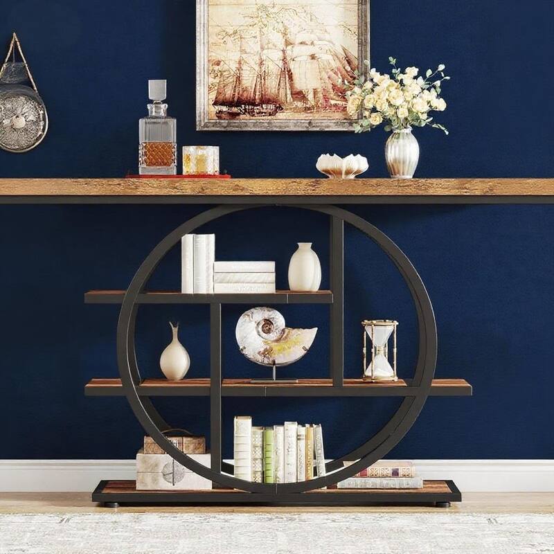 Metal 4-Tier Industrial Narrow Console Table with Storage and Display Space - 41.34” L x 11.81” W x 31.5” H