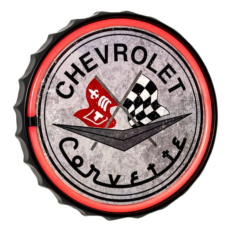 Licensed Chevrolet Bottle Cap Shaped Neon LED Rope Wall Sign (12.5") - Red - 12.5" x 12.5" - 12.5" x 12.5" - Red