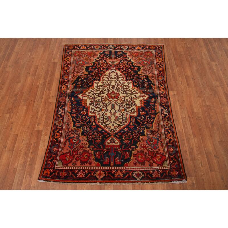 Hand Knotted Oriental 100% Wool Carpet Traditional Floral Navy Blue & Blues Sarouk Area Rug - 6' 2'' X 4' 7''