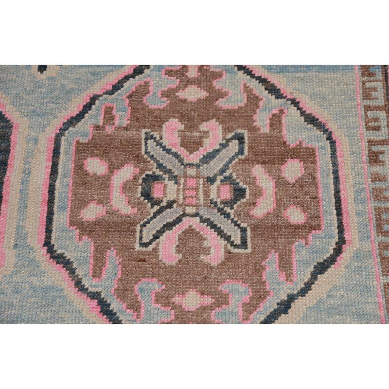 Hand Knotted Oriental 100% Wool Carpet Transitional Geometric Navy Blue & Blues Oushak Area Rug - 11' 1'' X 8' 5''