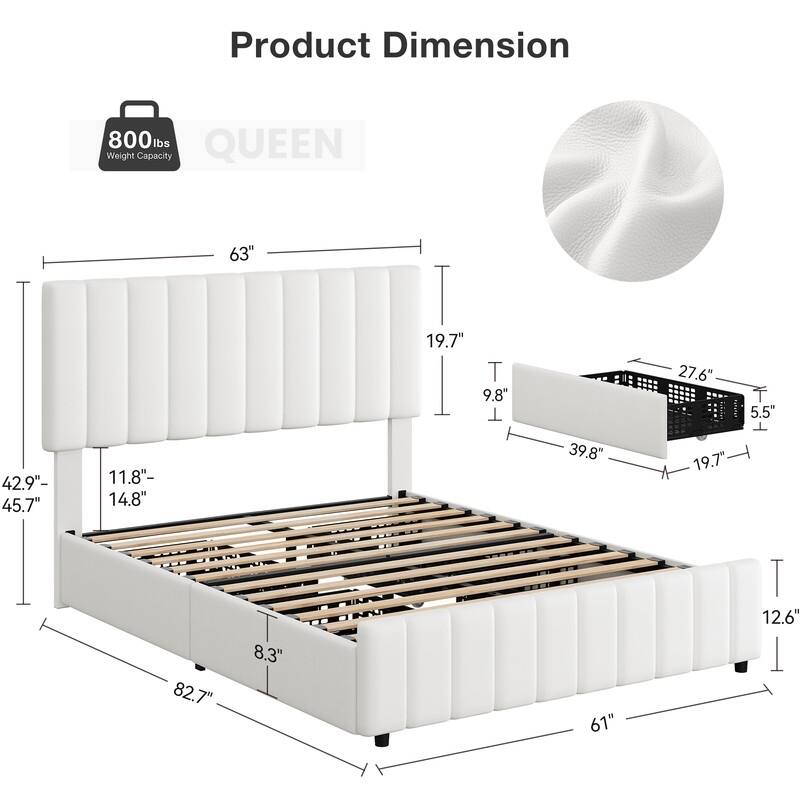 Bed Frame with Sturdy Metal Slats Support