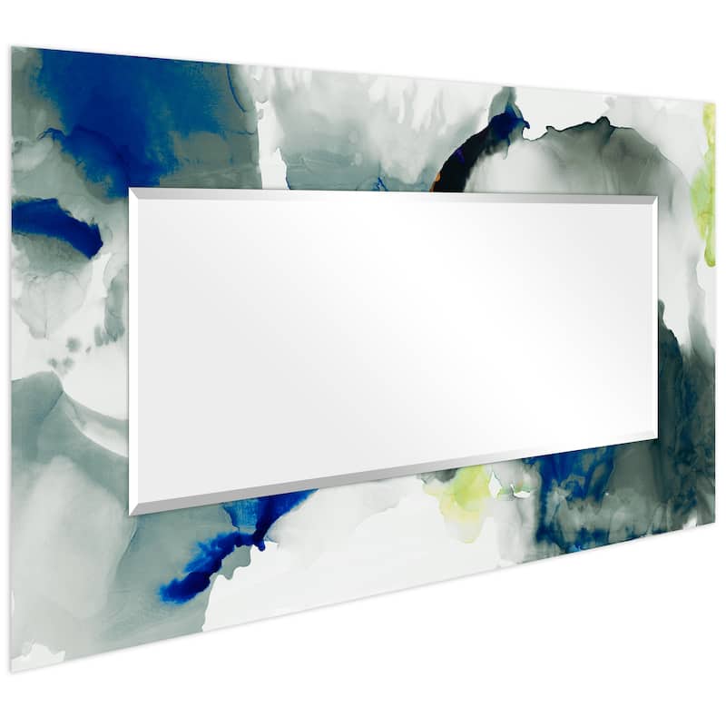 "Ephemeral" Abstract Rectangular Beveled Wall Mirror Free Floating Tempered Glass - Grey