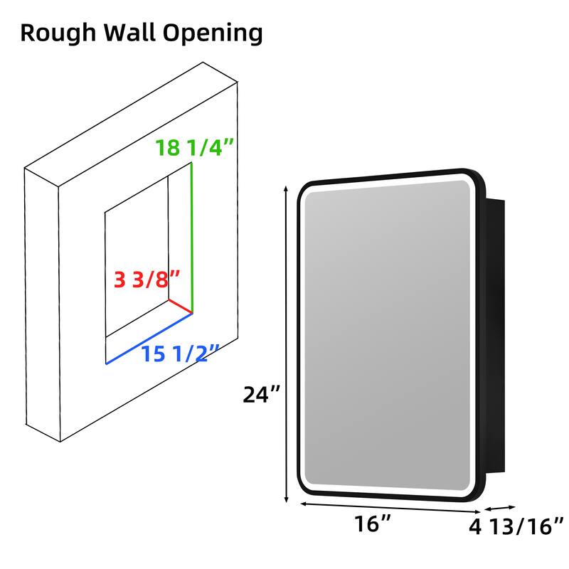 Aris Recessed/Surface Mount Bathroom Medicine Cabinet with Mirror and Lights, Dimmable, Adjustable Shelves, Fast Defogging