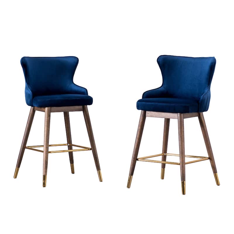 Velvet Fabric Upholstered Bar Chair Set of 2, Counter Height Wingback Design Chair w/Footrest for Kichen Island, Bar & Counter