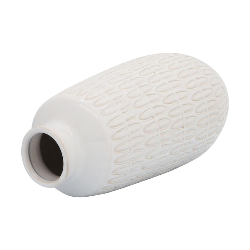 Sagebrook Home Ceramic Vase Carved Design Decorative Light Colored Table Vase for Home or Office Decor