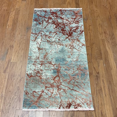 HERAT ORIENTAL Turkish Modern Erased Design Wool & Silk Rug - 2'7" x 4'11"