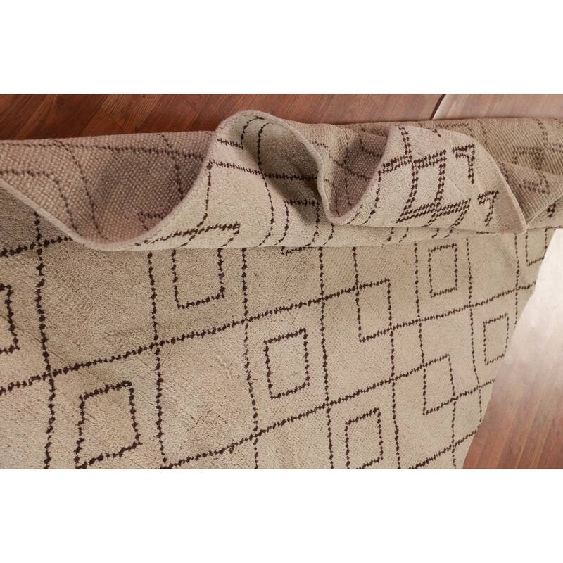 Hand Knotted Oriental 100% Wool Carpet Modern Geometric Beige & Ivories Moroccan Area Rug - 8' 0'' X 5' 0''