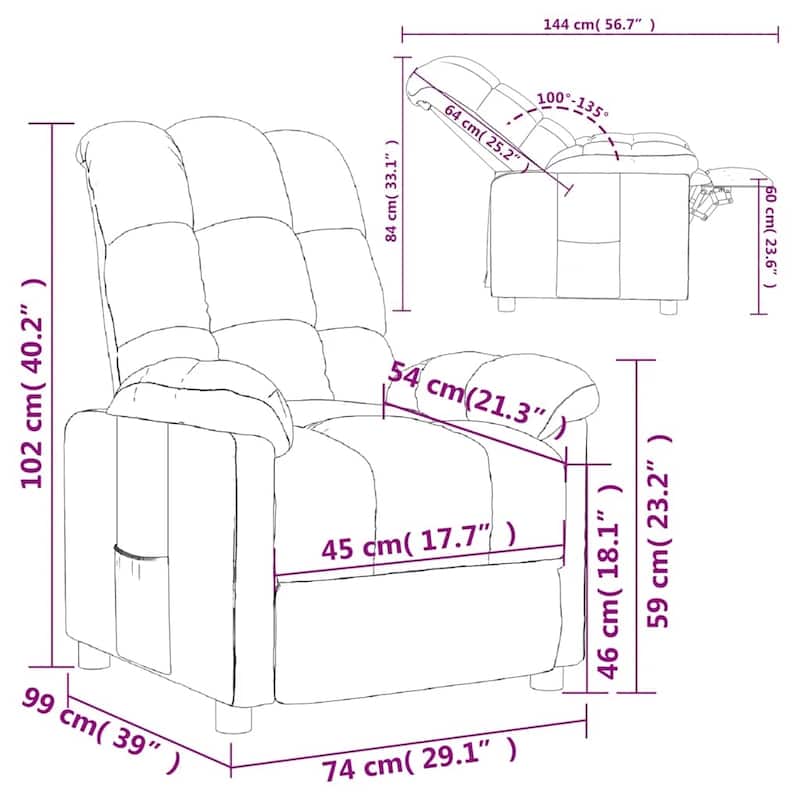 vidaXL Recliner Cream Fabric - 29.1" x 38.9" x 40.1"