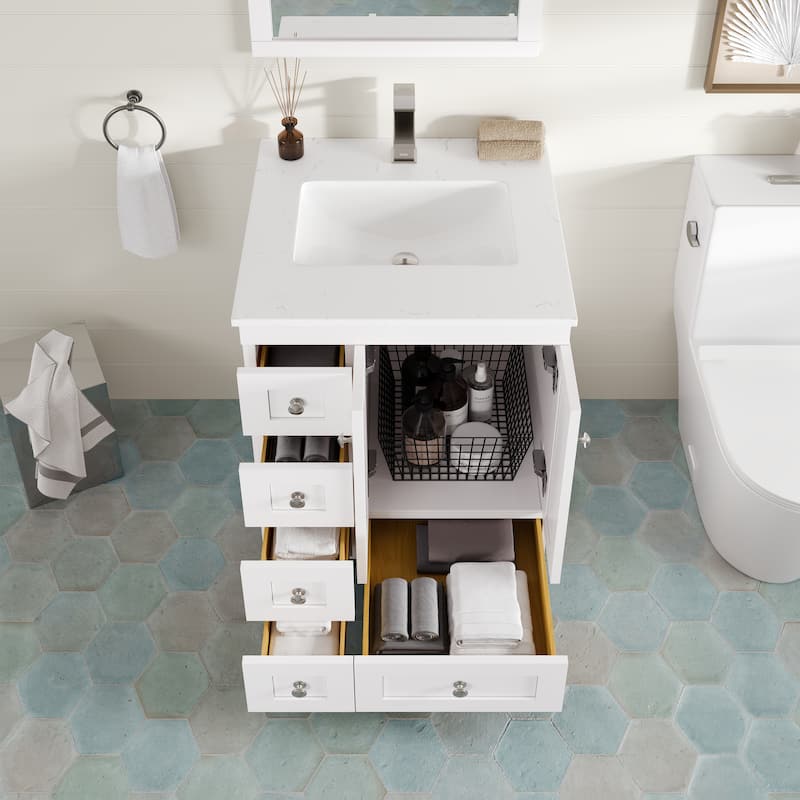 Eviva Acclaim Single Sink Bath Vanity with Carrara Quartz Top and Undermount Porcelain Sink