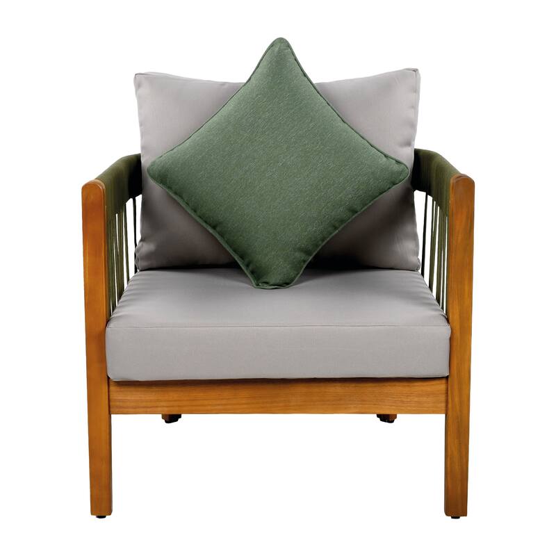 3 Pcs Set Acacia Wood Outdoor Club Chair with Handwoven Rope Accents & Curved Backres -Water-Resistant,Removable Cushions