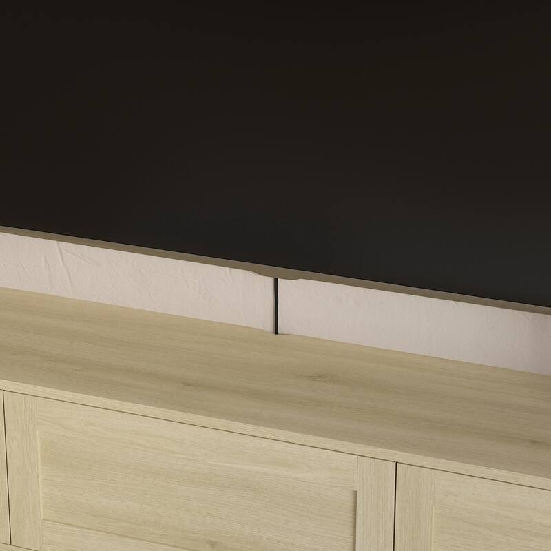 Wall Mounted TV Stand, High Gloss Floating TV Stand with LED Lights & Power Outlet