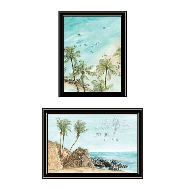 Trendy Decor 4U "Wild and Free" In the Ocean Breeze! Printed Framed Wall Art by Cindy Jacobs - Multi - 14 x 18