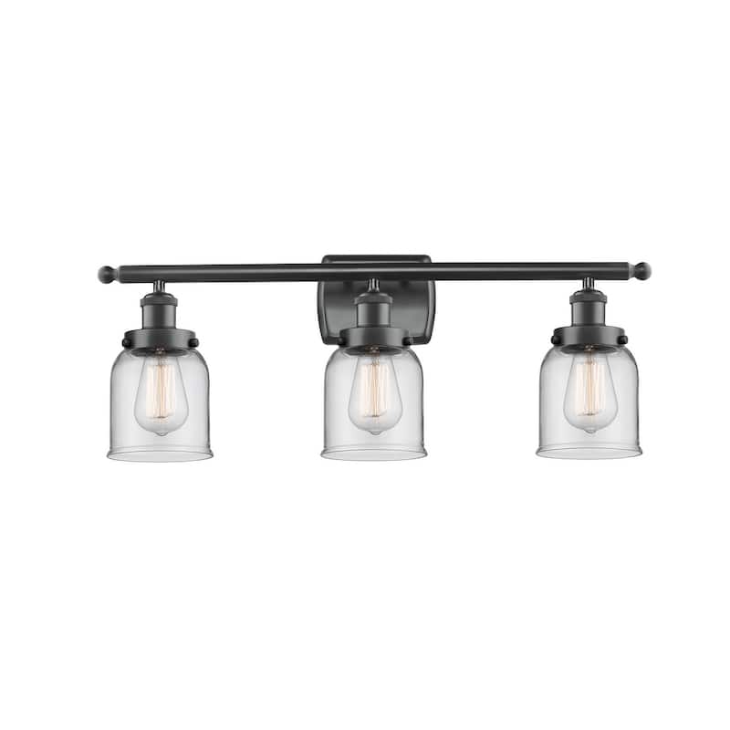 Innovations Lighting Small Bell 3 Light 26" Wide Vanity Light - Matte Black / Clear