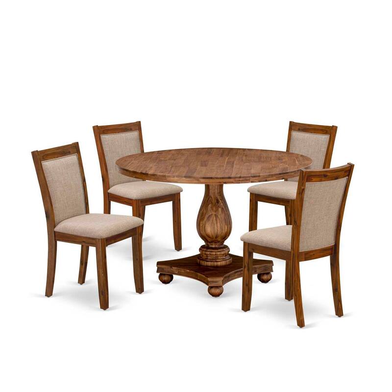 HomeStock 5-Piece Natural Oak Finish Solid Wood Top Dining Table with 4 Parson Chair