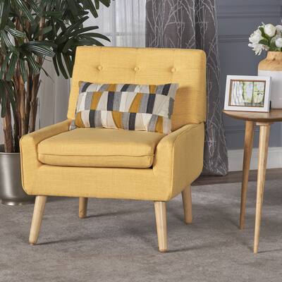 Mid-Century Modern Living Room Bedroom Fabric Chair with Cushion, Yellow