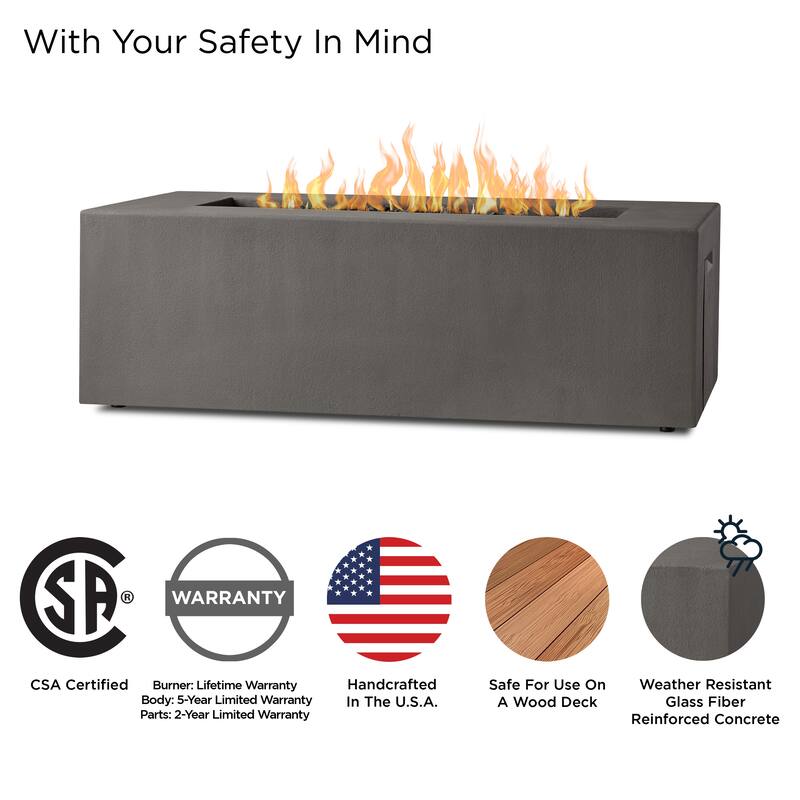 Provo Casual Rectangle Natural Gas Fire Table in Carbon by Jensen - 60 x 30 x 19