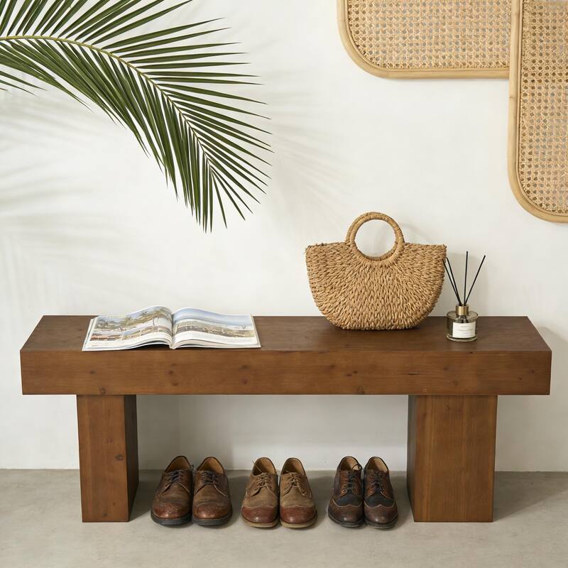 63" Solid Wood Entryway Bench, Extra Long Bed End Dining Bench for Kitchen Living Room Bedroom