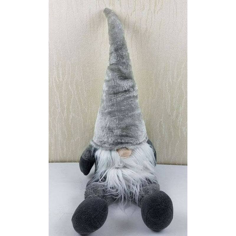Plush Sitting Christmas Gnome Figurine - 28.5" - Gray and White
