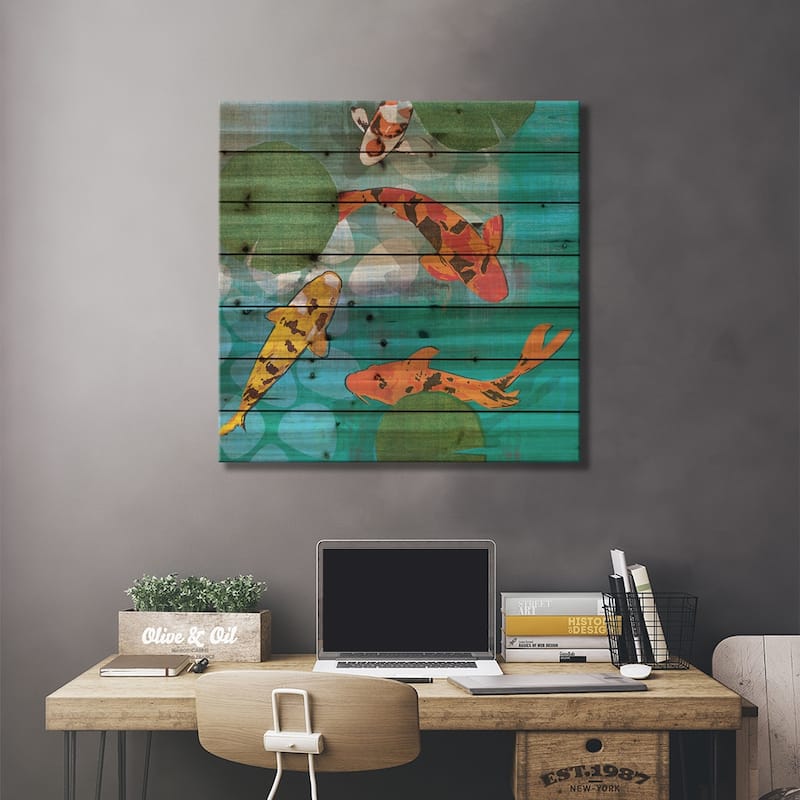 Lucky Koi II Print On Wood by Tandi Venter - Multi-Color