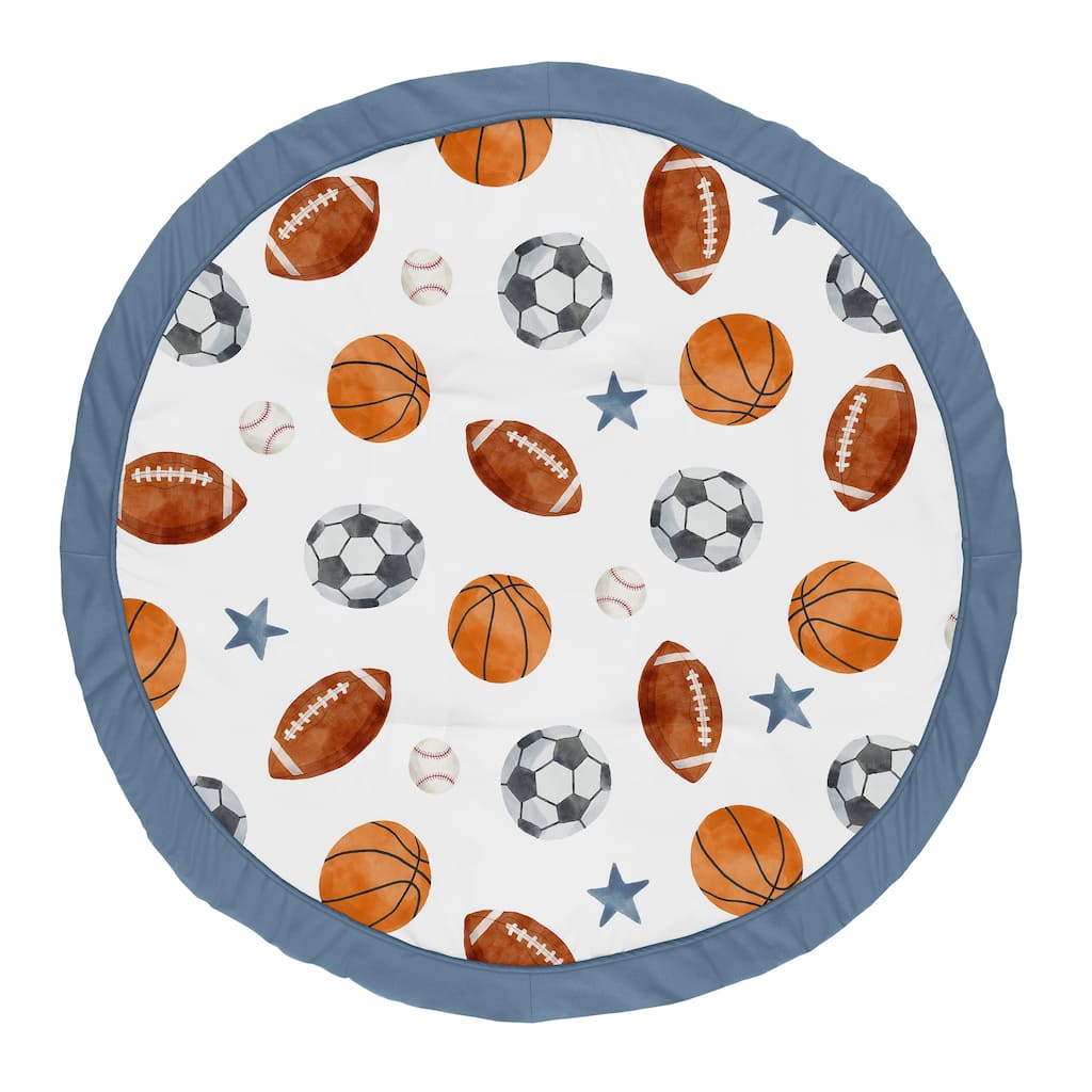 Sweet Jojo Designs Sports Theme Boy Baby Tummy Time Playmat Watercolor Vintage Soccer Balls Football Baseball Basketball Blue