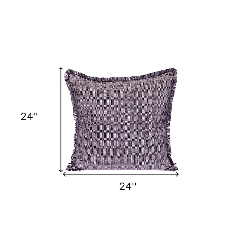 24" Purple and White Cotton Throw Pillow with Fringe