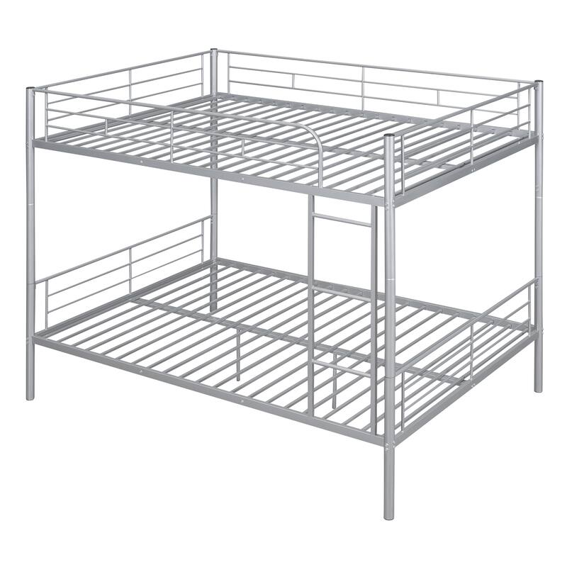 Full Over Full Metal Bunk Bed with Chrome Finish, Space-Saving Design, Sturdy Iron Frame