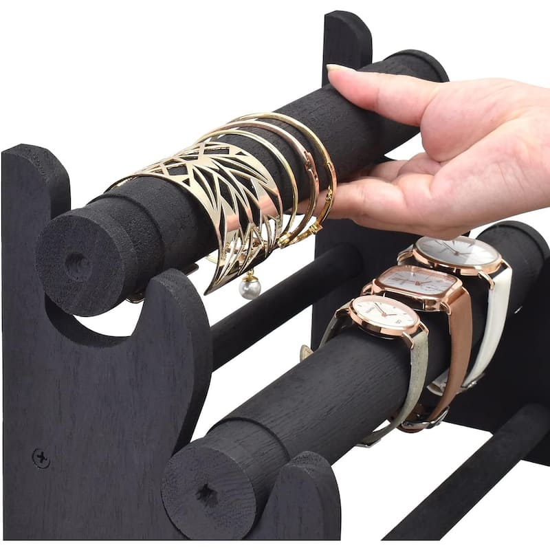 Wooden 2-Tier Bar Bracelet Bangle Jewelry Holder