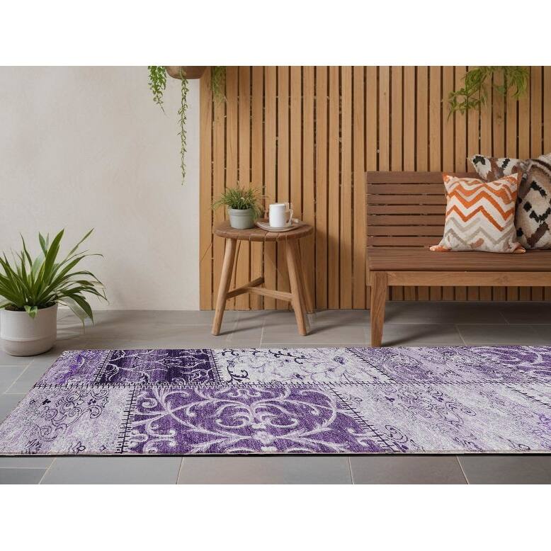 Mana Patchwork Weather Resistant Blended Style Outdoor Rug - 8' Runner - Purple