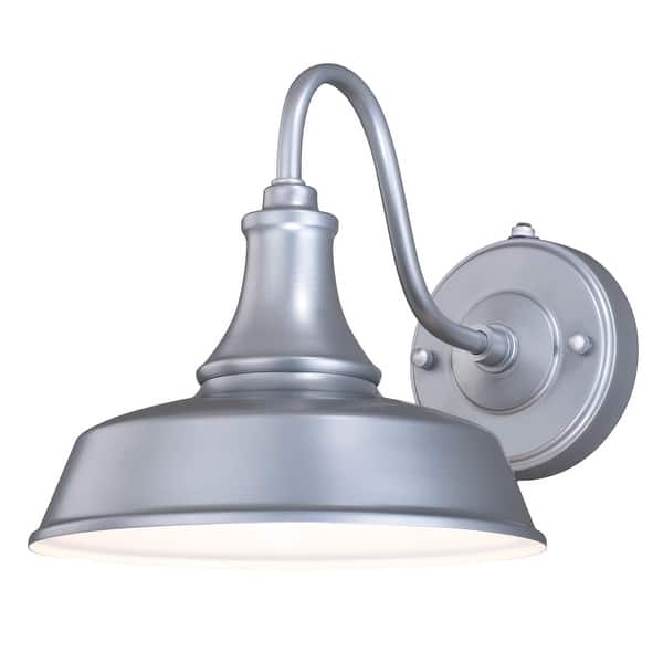 slide 2 of 8, VAXCEL Dorado 1-Light Satin Silver and White Dusk to Dawn Sensor Farmhouse Outdoor Wall Sconce, Gooseneck Shade, Dark Sky Satin Silver and White - 9-in W x 9-in H x 13.25-in D