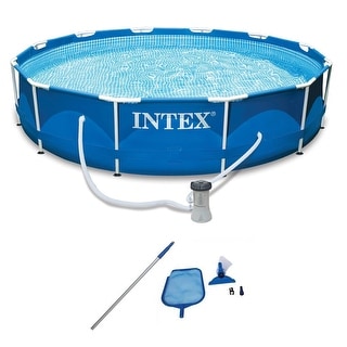 Intex 12' x 2.5' Round Pool w/ Filter Pump & Pool Cleaning Kit w/ Vacuum & Pole - 55