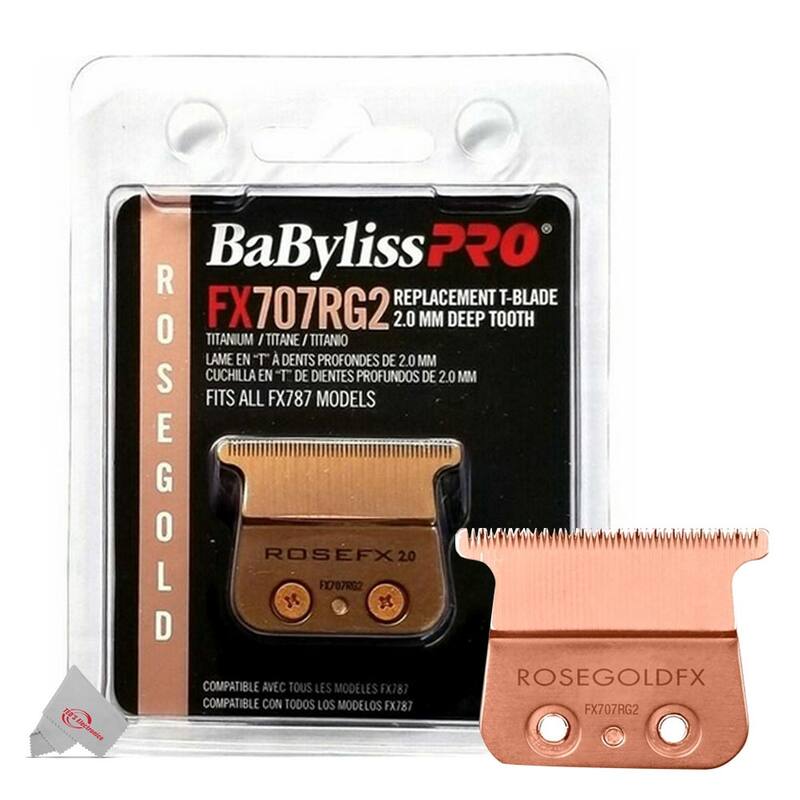 BaByliss Pro ROSEFX+ Cord/Cordless Lithium Outlining Trimmer Rose Gold FX787NRG + FX707RG2 Replacement Deep Tooth T-Blade 2.0MM