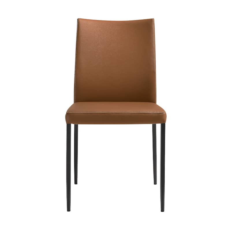 Ash 22 Inch Dining Chair Set of 2, Brown Faux Leather, Tall Curved, Black