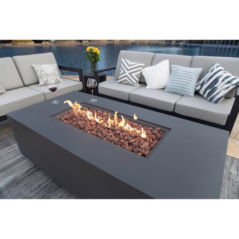 Sedona 66" Outdoor Fire Pit Table with Pull-Out Propane Tank Drawer - Dark Grey