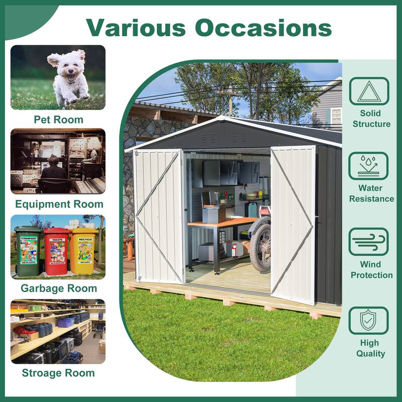 Large Outdoor Metal Storage Shed Garden Shed Tool Shed with Lockable Double Doors & Weather-Resistant, Air Vents