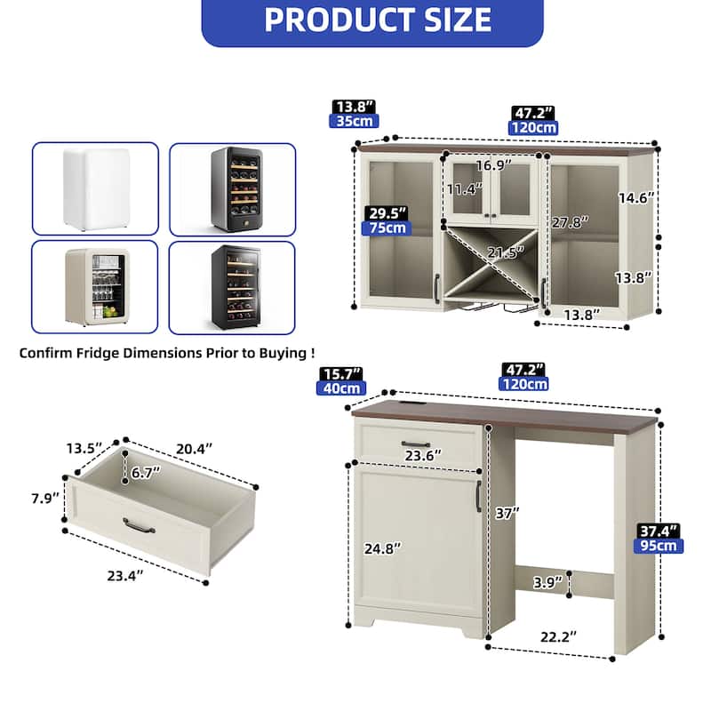 Moasis Kitchen Pantry Storage Cabinet with Mini Fridge Storage and Wall Mount Cabinet with Glass Doors