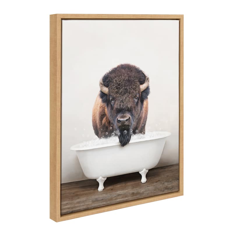 Kate and Laurel Sylvie Bison Bubble Bath Framed Canvas by Amy Peterson - Natural - 18x24